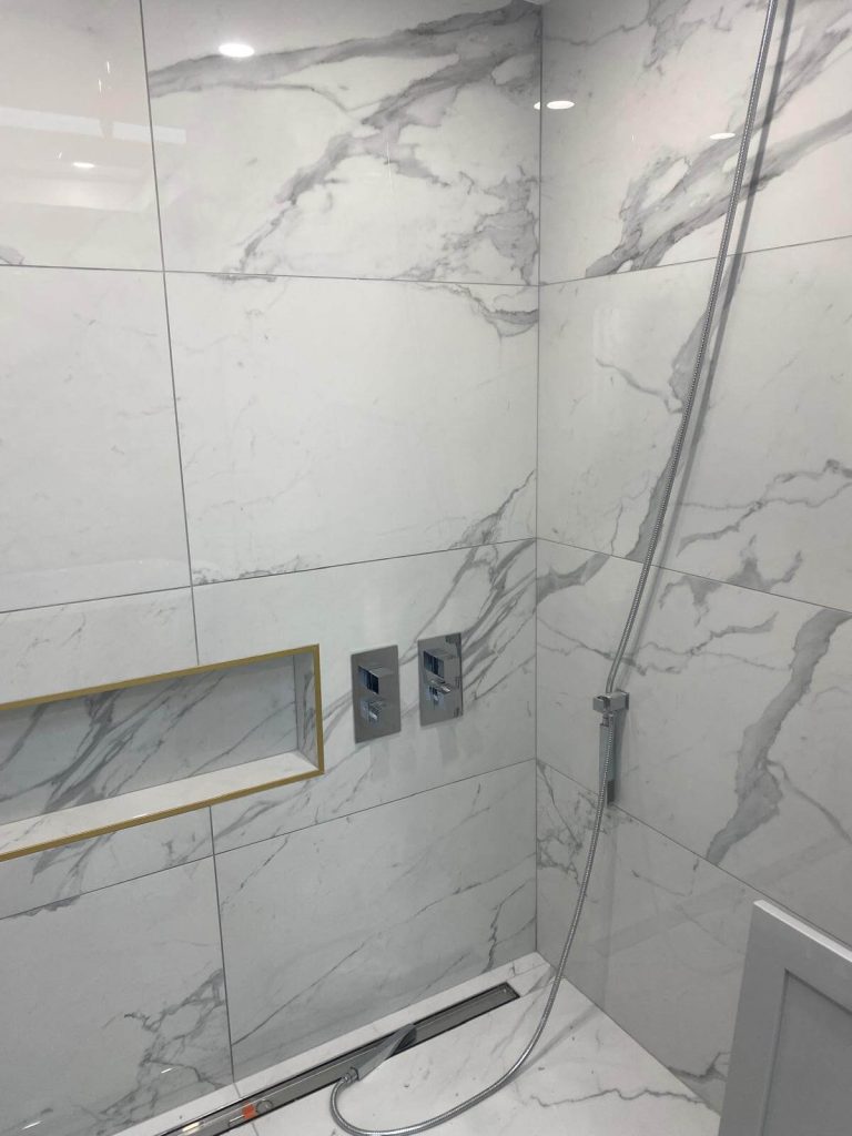 White tiles on wall and floor