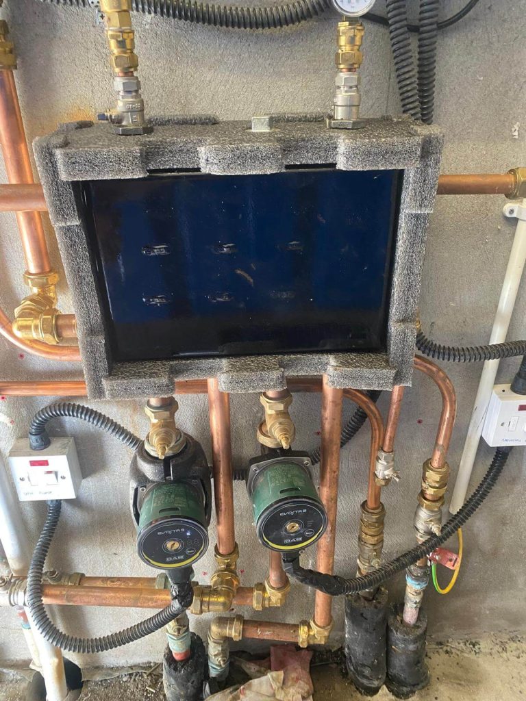 Heating pipework being installed